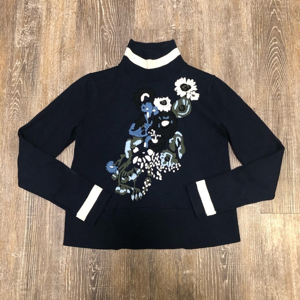 Veronica Beard Pia Embroidered Mock Neck Sweater